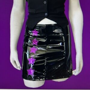 Horoscopez by Dolls Kill | Black Poly Vinyl with stripes of Purple Stars | Small